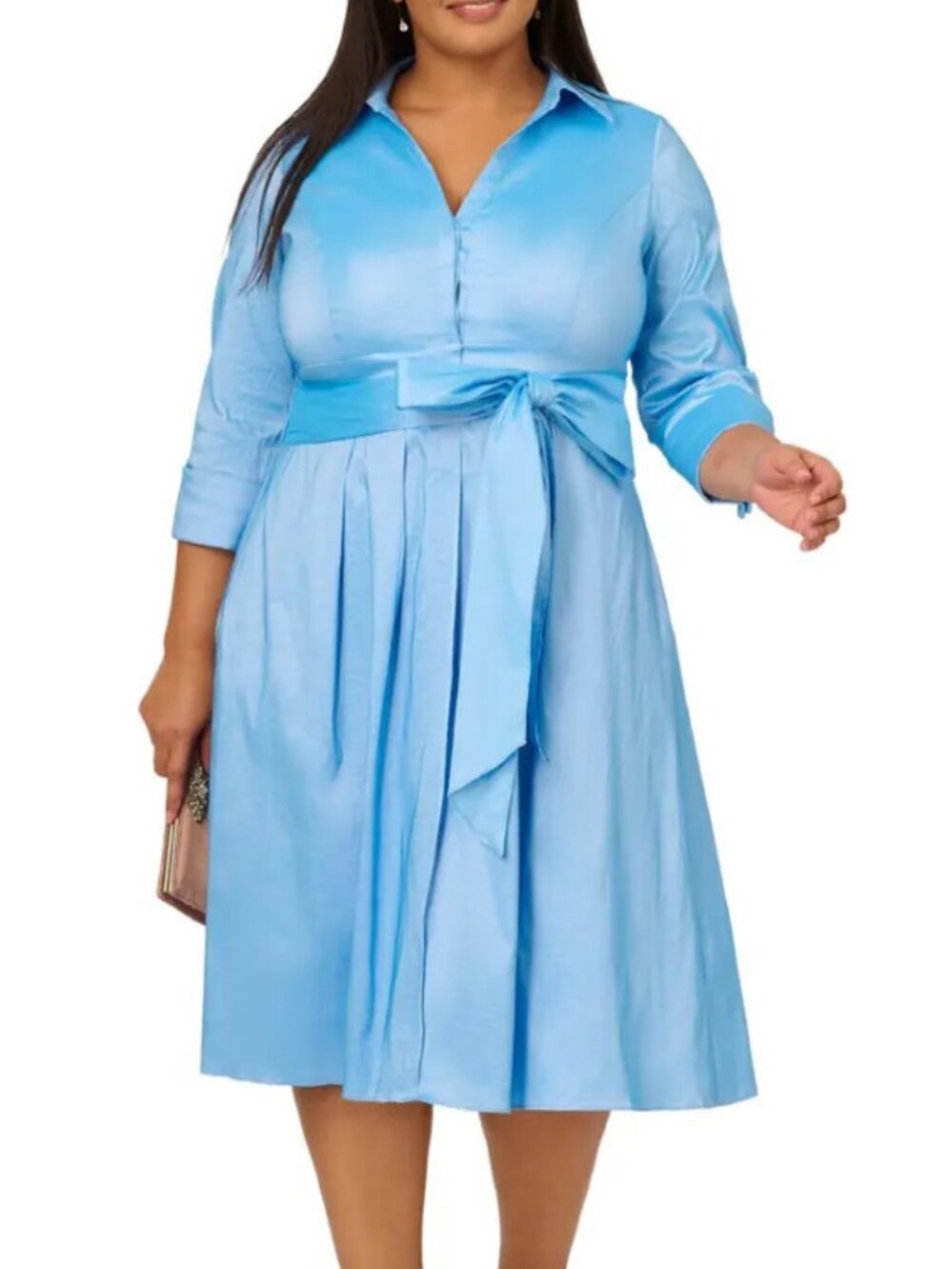 ✨Adrianna Papell Bluebell Taffeta Midi Shirt Dress 24W 3/4 Sleeve NWT